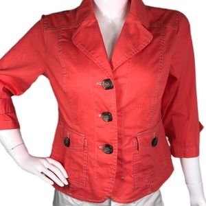 Coldwater Creek size 10 Petite Large Orange Button up Trench Shirt Jacket